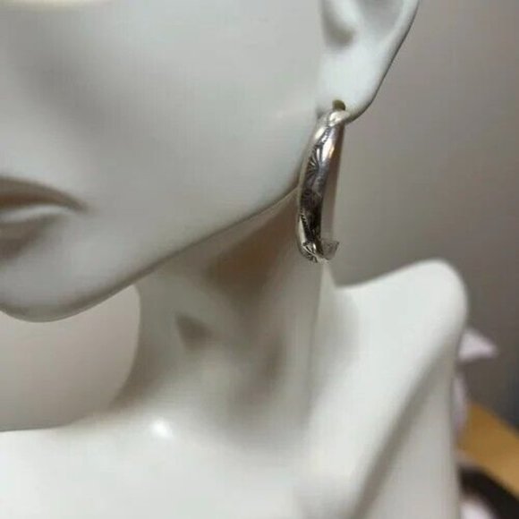 Vintage Sterling Silver Old Pawn Southwest Half Hoop Pierced Earrings - Picture 2 of 8
